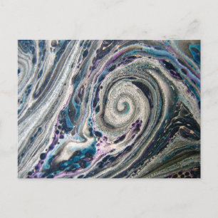 Blue Abstrakt Paint Pour Postcard Postkarte