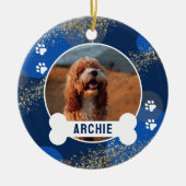 Blue Abstrakt Paw Print Pet Foto Keramik Ornament (Vorne)