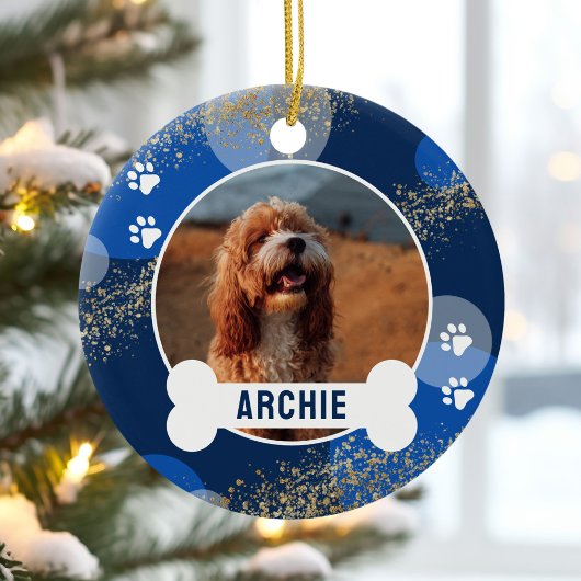 Blue Abstrakt Paw Print Pet Foto Keramik Ornament