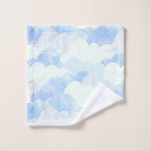 Blue Abstrakt Rain Cloud Sky Gemustert Badhandtuch Set (Waschlappen)