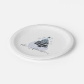 Blue Abstrakt Scandi Style Weihnachtsbaum Party Pappteller (Schrägansicht)