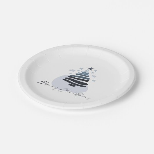 Blue Abstrakt Scandi Style Weihnachtsbaum Party Pappteller (Schrägansicht)