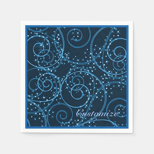 Blue Abstrakt Twinkling Stars Swirl Napkins Serviette (Vorderseite)