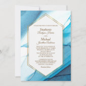 Blue Abstrakt Watercolor Double Gold Frame Wedding Einladung (Vorderseite)