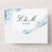 Blue Abstrakt Watercolor Elegante Hochzeit All In One Einladung (Rückseite)