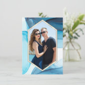 Blue Abstrakt Watercolor Wedding dank Foto Card Einladung (Stehend Vorderseite)