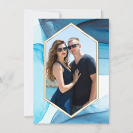 Blue Abstrakt Watercolor Wedding dank Foto Card Einladung