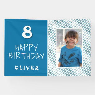 Blue Abstrakt Wave Boy Foto Happy Birthday Banner