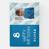 Blue Abstrakt Wave Boy Foto Happy Birthday Banner (Vertikal)