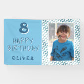 Blue Abstrakt Wave Boy Foto Happy Birthday Banner (Horizontal)