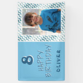 Blue Abstrakt Wave Boy Foto Happy Birthday Banner (Vertikal)