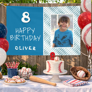 Blue Abstrakt Wave Boy Foto Happy Birthday Banner