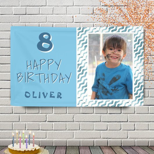 Blue Abstrakt Wave Boy Foto Happy Birthday Banner