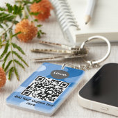 Blue Abstrakt Wave Custom Logo & QR Business Schlüsselanhänger (Vorderseite rechts)