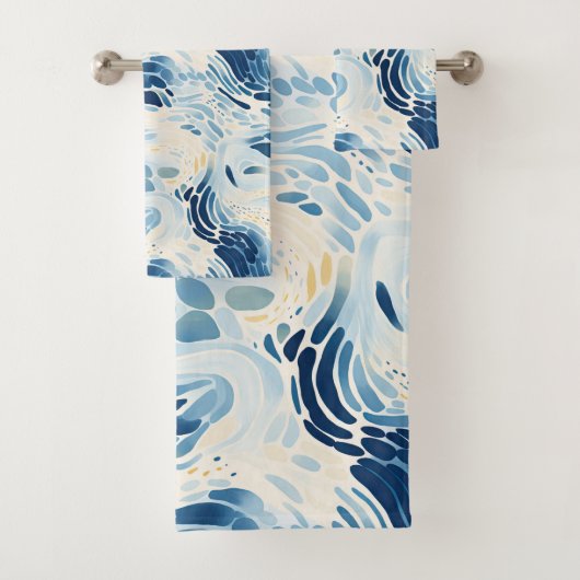 Blue Abstrakt Waves Beach Pattern Badhandtuch Set (Insitu)