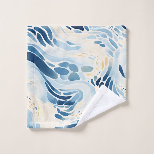 Blue Abstrakt Waves Beach Pattern Badhandtuch Set (Waschlappen)
