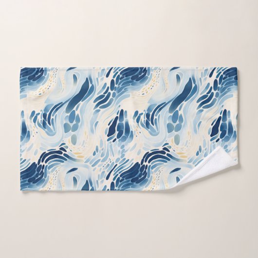 Blue Abstrakt Waves Beach Pattern Badhandtuch Set (Handtuch)