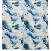 Blue Abstrakt Waves Beach Pattern Duschvorhang (Vorderseite)
