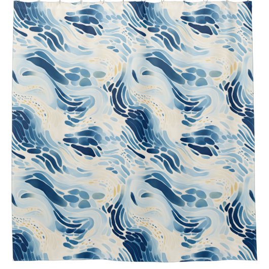 Blue Abstrakt Waves Beach Pattern Duschvorhang (Vorderseite)