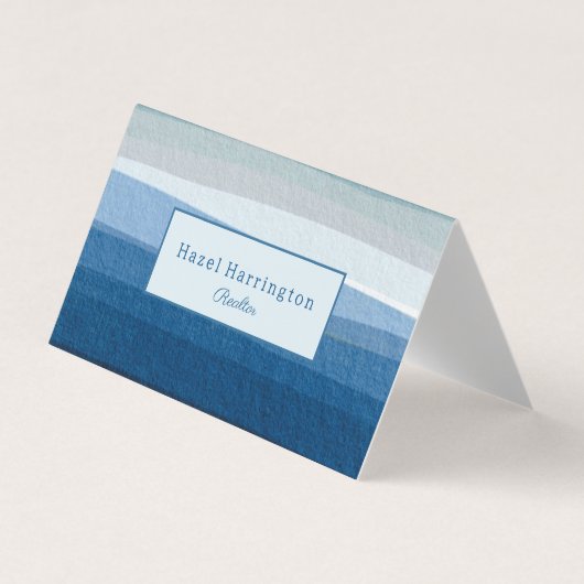 Blue Abstrakt Waves QR Code Falsche Visitenkarte Visitenkarten (Vorderseite)