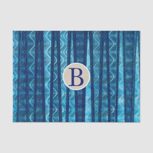 Blue Abstrakt Waves Vintag Beach Monogram Seidenpapier (Vorderseite)