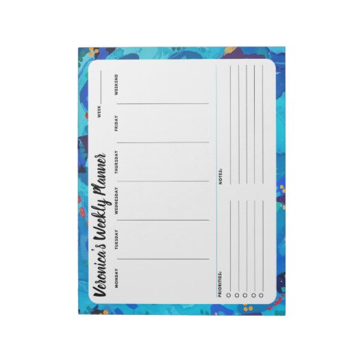 Blue Abstrakt Weekly To Do List Notepad Planner Notizblock (Rotiert)