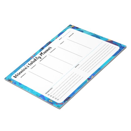 Blue Abstrakt Weekly To Do List Notepad Planner Notizblock (angewinkelt)
