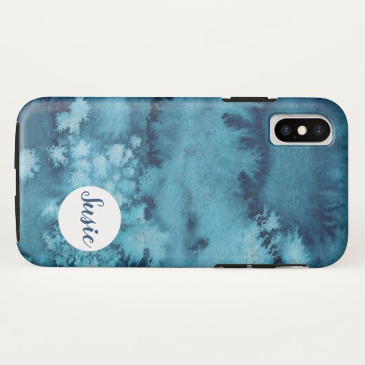 Blue abstrakte Aquarelltelefon-Gehäuse mit Namen Case-Mate iPhone Hülle (Rückseite (Horizontal))