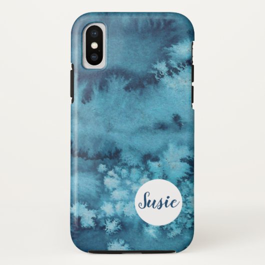 Blue abstrakte Aquarelltelefon-Gehäuse mit Namen Case-Mate iPhone Hülle (Rückseite)
