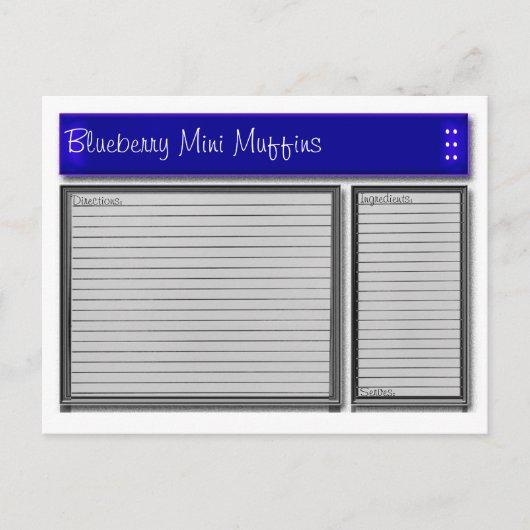 Blue Accent Custom Recipe Card Postkarte (Vorderseite)
