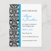 Blue Accent Damask Rette die Cate Card Ankündigungspostkarte (Vorderseite)
