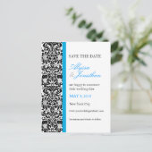 Blue Accent Damask Rette die Cate Card Ankündigungspostkarte (Stehend Vorderseite)