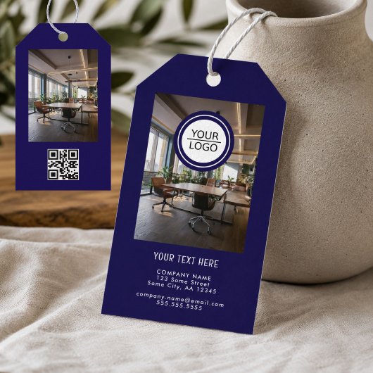 Blue Add Logo Custom Text QR Code Company Foto Geschenkanhänger