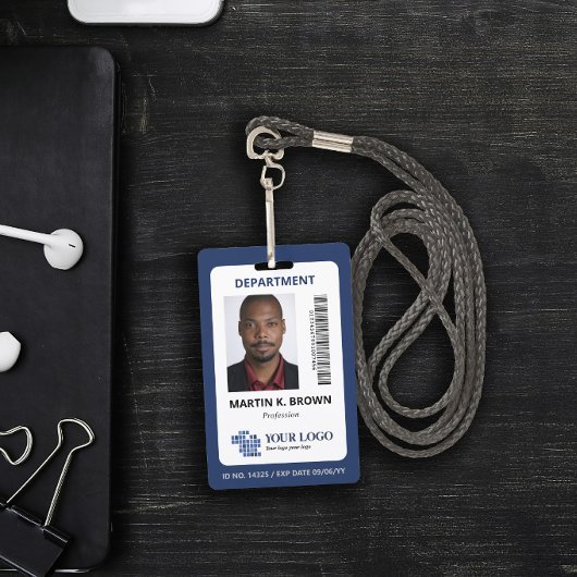 Blue Add Your Logo Bar Code & Foto Ausweis