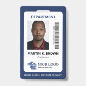 Blue Add Your Logo Bar Code & Foto Ausweis (Vorderseite)