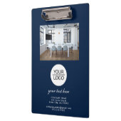 Blue Add your Logo Custom Text Werbeaktion Foto Klemmbrett (Links)