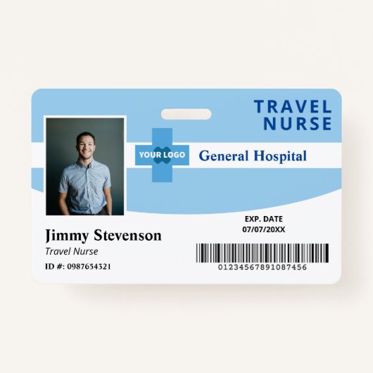 Blue Add Your Logo Hospital Employee Foto ID Ausweis (Vorderseite)
