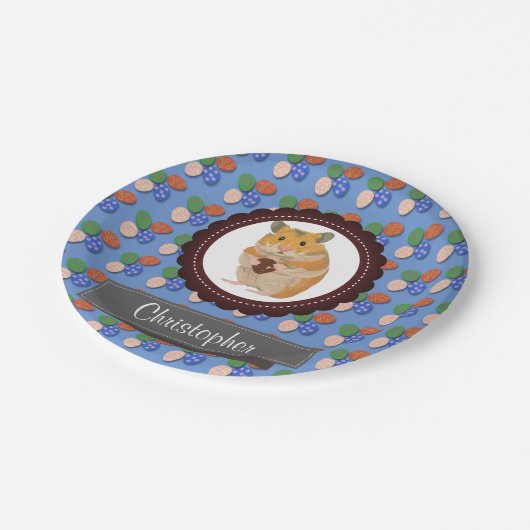 Blue Add Your Name Hamster Oster Pappteller (Schrägansicht)