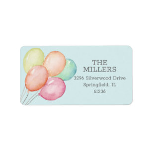 Blue Address Watercolor Balloons Adressaufkleber