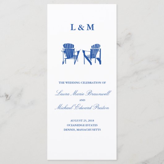 Blue Adirondack Chairs | Zeremonie Programm (Vorderseite)