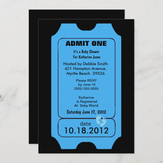 Blue Admission Ticket Baby Shower Einladung (Vorne/Hinten)