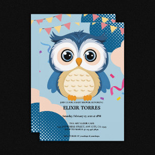 Blue Adorable Woodland Baby Owl Baby Dusche Einladung