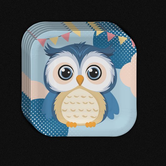 Blue Adorable Woodland Baby Owl Baby Dusche Pappteller