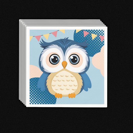 Blue Adorable Woodland Baby Owl Baby Dusche Serviette