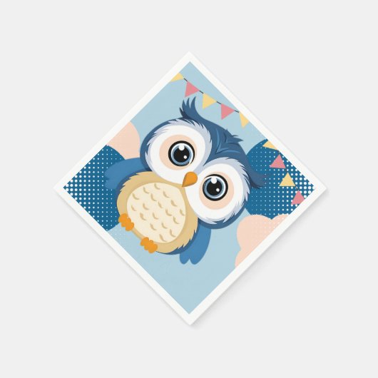 Blue Adorable Woodland Baby Owl Baby Dusche Serviette (Ecke)