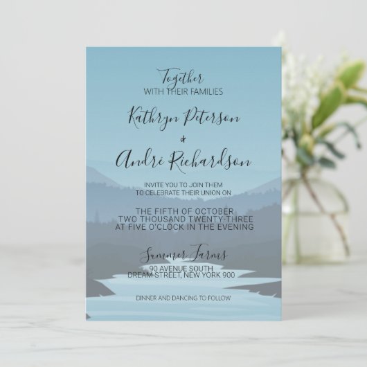 Blue Adventure Travel Mountain Range Einladung (Stehend Vorderseite)