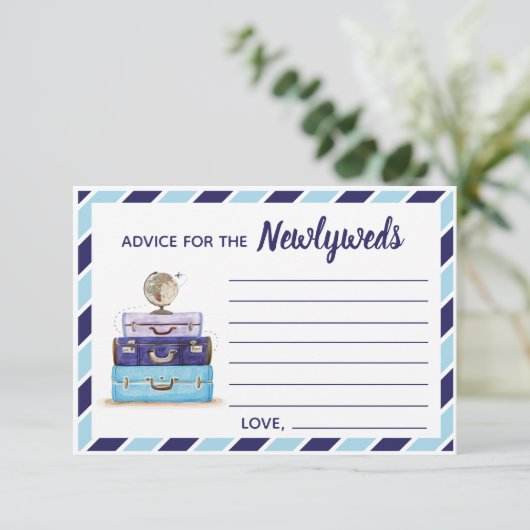 Blue Advice for Newlyweds Travel theme card Begleitkarte (Stehend Vorderseite)