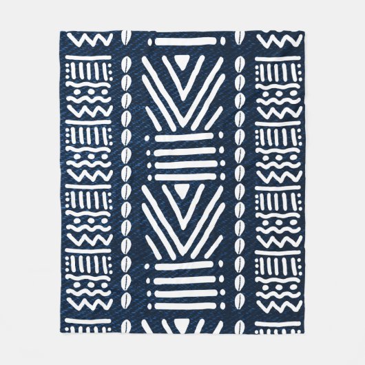 Blue African Denim Bogolan Design Blanket Fleecedecke (Vorderseite)