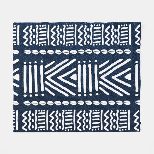 Blue African Denim Bogolan Design Blanket Fleecedecke (Vorderseite (Horizontal))