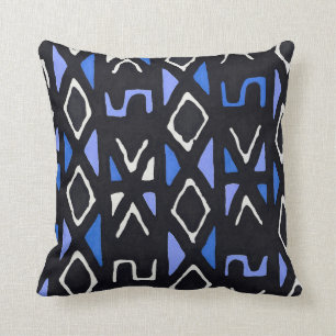Blue African Mudcloth Tribal Print Kissen